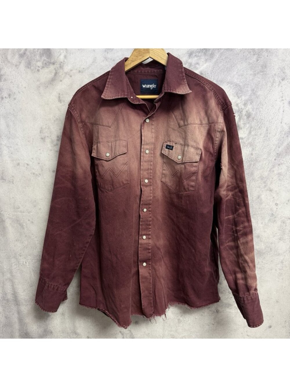 Vintage Wrangler Pearl Snap Shirt Mens Large Long Sleeve Burgundy